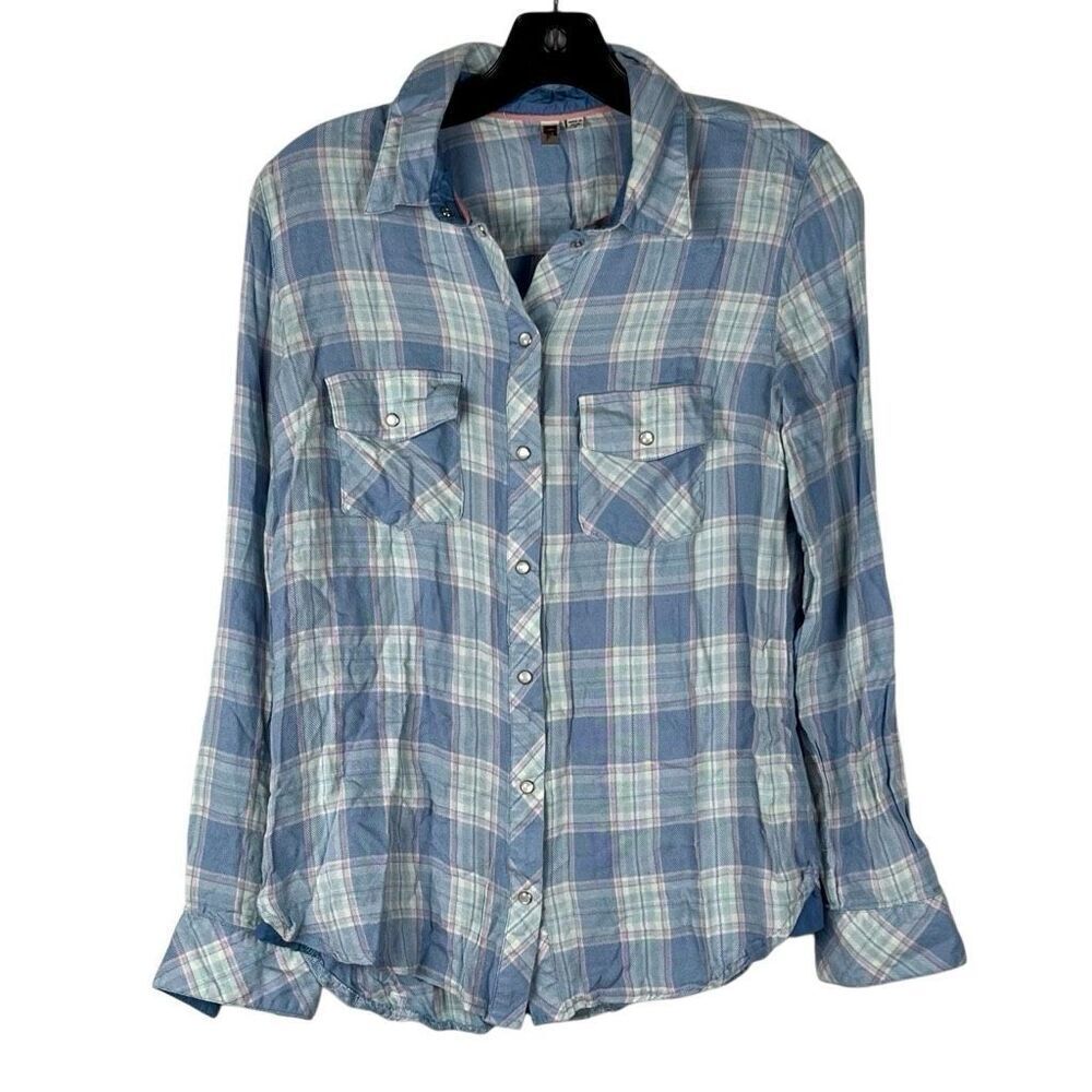 KUT from the Kloth Women's Blue Plaid Button-Front Shirt Small